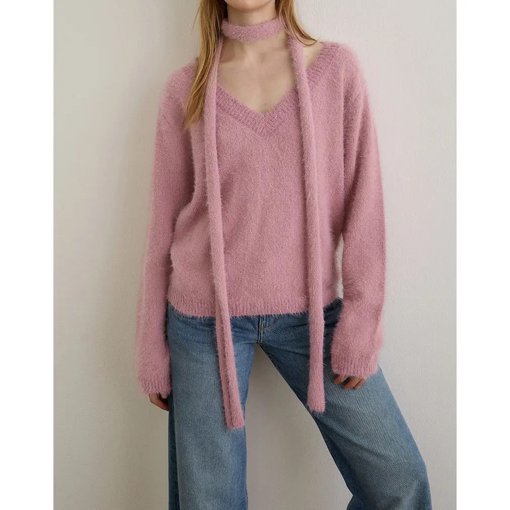 Dikara Jumper with Scarf in Knit Dusty Pink