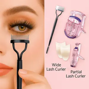 Wide & Partial Lash Curlers,portable，eyelash,curler，Dual-Ended Metal Comb Brush, Lash Applicator Clips – Complete Kit for Curling, Separating & Applying Fake or Natural Eyelashes, Ideal for Daily Makeup or Lash Styling eyelash curler