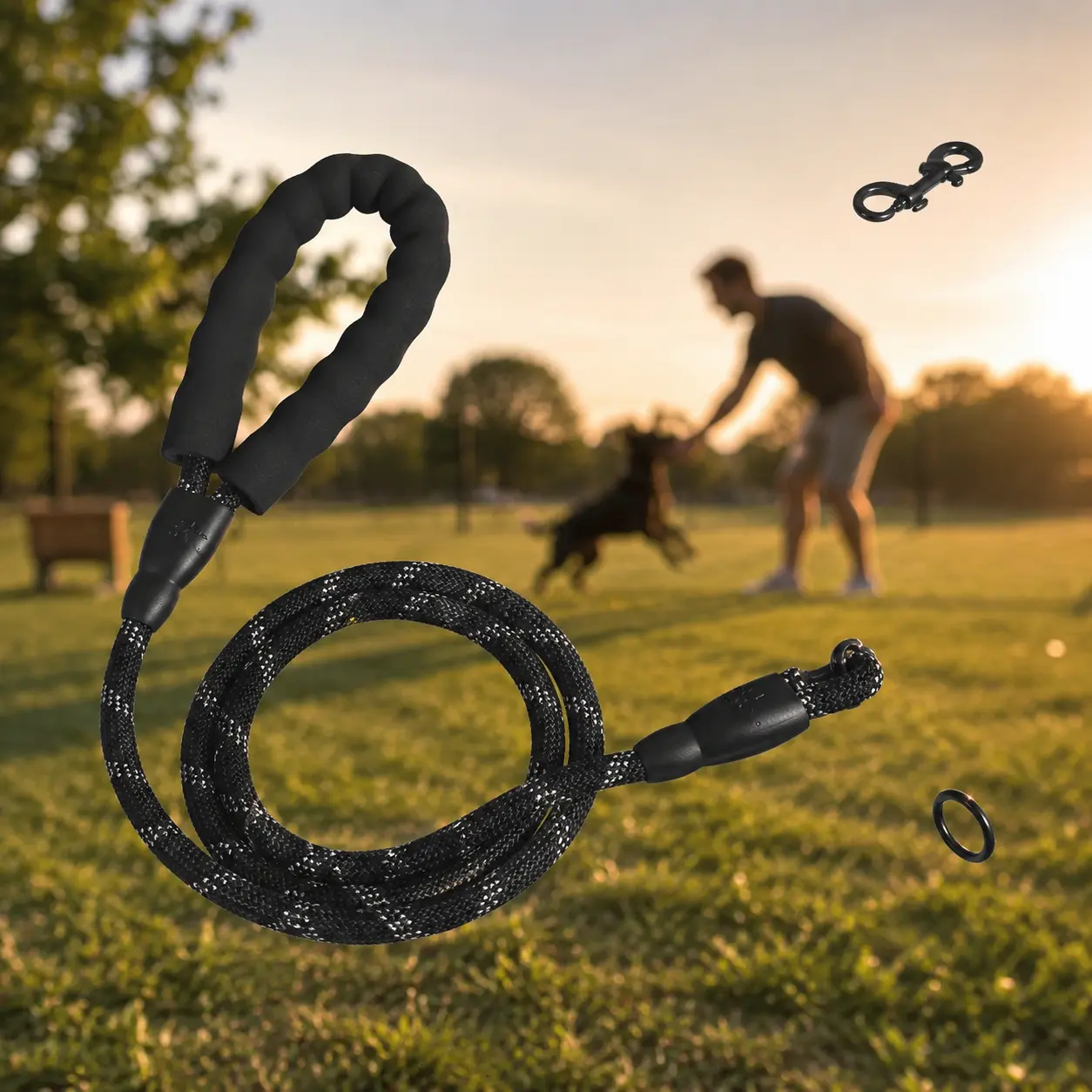360° Rotating Metal Hook, Double Accessories for Medium & Large  – Ideal for Daily , Hunting Gear  Clip Compatible personalized small leash set  reflective strip tactical dog harness shock-absorbing bungee night walk