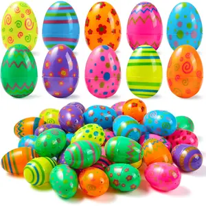 36PCS 2.3" Printed Empty Plastic Eggs Fillable, Bright Colorful Plastic Eggs Bulks for Festival Hunt, Filling Treats, Party Favor, Basket Stuffers, Classroom Prize Supplies