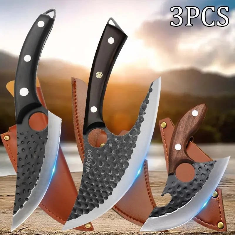 3PCS Professional Stainless Steel Knife Sharp Multipurpose Santoku Chef Utility Cooking Cutting Fruit Sashimi Beef Fish Kitchen