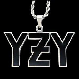Black YZY Necklace - 1.5" Mirror Polished Stainless Steel Yeezus Pendant with Laser Carved Hard Enamel & Choice of Chain Free Gift Included