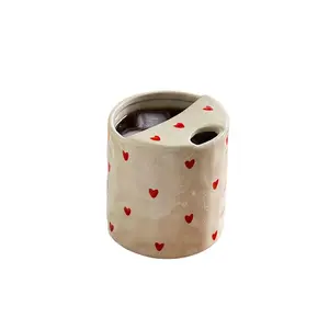 Cute Heart Ceramic Cup, European Style, Handheld Straw Cup, Hand Drawn Heart Design, Home Breakfast Coffee Milk Tea Water Juice Mug Tumbler