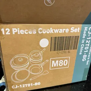 M80 12-Piece Cookware Set CJ-12T01-BG Made in China Durable Non-Stick Pots and Pans for Everyday Cooking