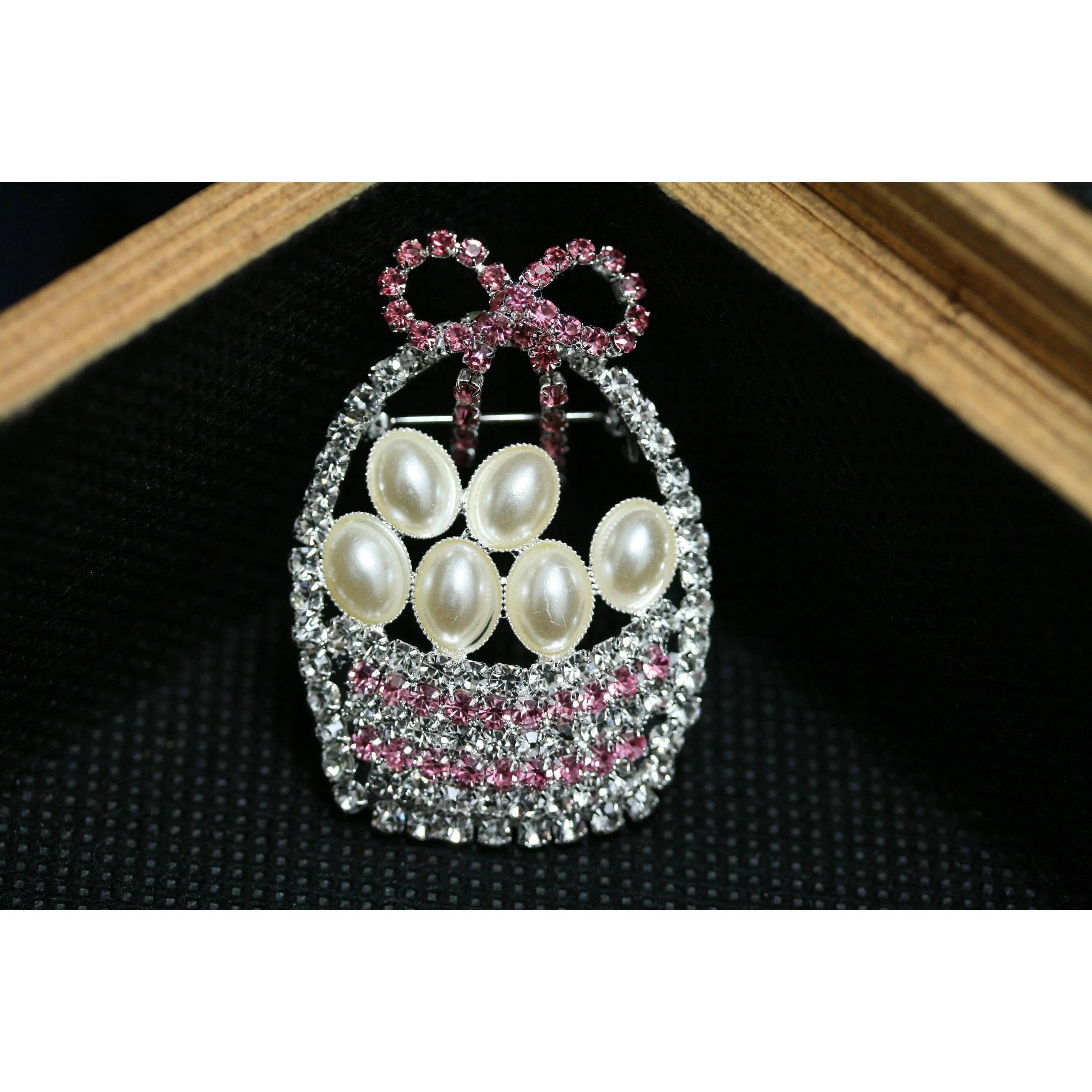 Rhinestone Easter Basket Brooch, Crystal Easter Egg Pin, Easter Jewelry Gift