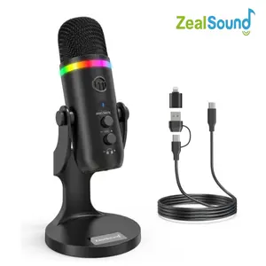 ZealSound USB Microphone,Noise Cancellation Condenser mic with Touch Mute,Gain,Echo,Monitoring,RGB Light for iPhone,iPad,Streaming,Podcast,Twitch,YouTube,Discord,PC,Computer,PS4,PS5,Mac,GamerWave K66 Audio Smartphone streaming equipment