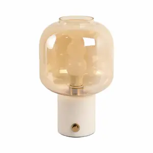 Sagebrook Home 51379 13 x 9 in. Glass Shade on Marble Base with Switch, White