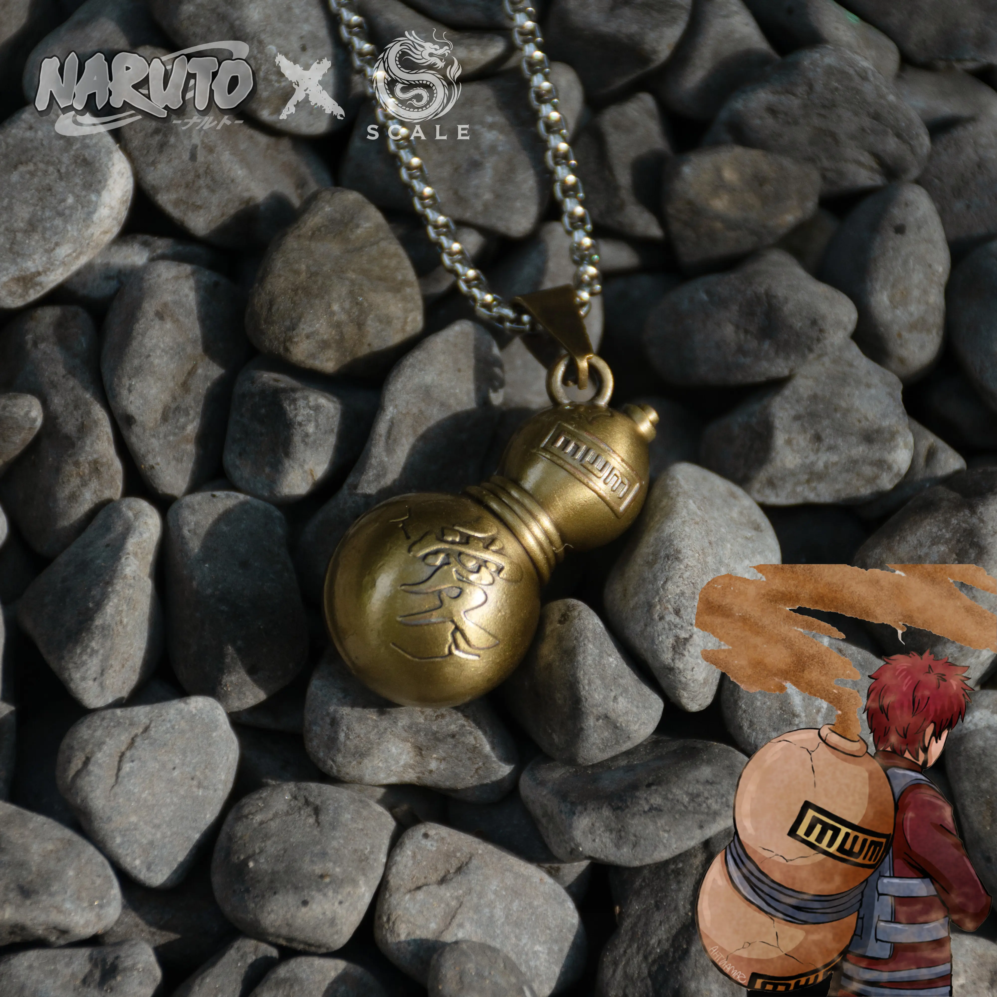 Naruto Gaara Kanji Gourd Necklace, Anime Character Necklaces, 60cm Metal-Coated Chain, Fashion Costume Jewelry Gift for Fans & Cosplay Events