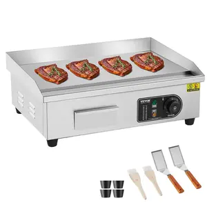 【Summervibes】VEVOR Commercial Electric Griddle,  , 3200W Countertop Flat Top Grill, 122℉-572 ℉ Adjustable Temp, 21.26 x 11.81 x 0.39in Stainless Steel Griddle Grill with 2 Shovels and 2 Brushes for Home or Restaurant