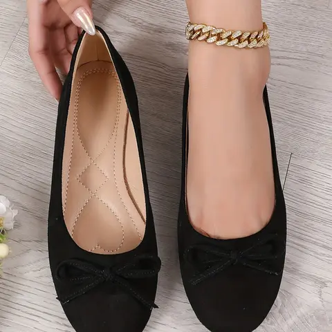 Women's Solid Color Bow Flat Shoes, Round Toe Low Heel Office Shoes, Elegant Fashion Casual Daily Wear, Comfortable and Stylish, Fashionable Flats