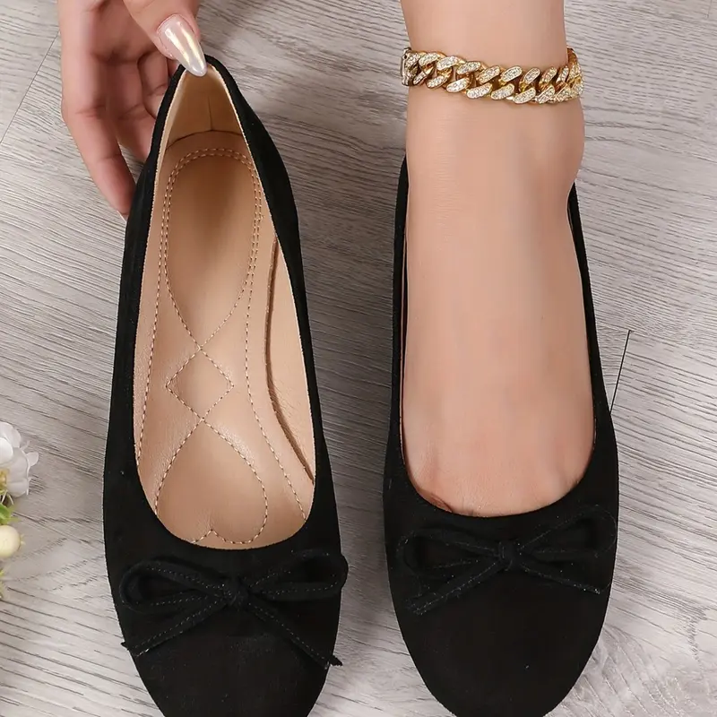 Women's Solid Color Bow Flat Shoes, Round Toe Low Heel Office Shoes, Elegant Fashion Casual Daily Wear, Comfortable and Stylish, Fashionable Flats