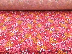 Double Brushed DTY Floral Spandex Stretch Apparel Fabric Pink Orange White N211
