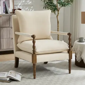 Modern Spindle Accent Chair with Wood Frame, French Style Accent Chairs with Padded Spring Seat and Armrest Pads, Brushed Base for Living Room Bedroom Farmhouse Office Balcony