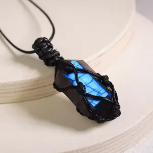 Natural Crystal Blue Labradorite Gemstone Healing Lucky Women Men Necklace Gift