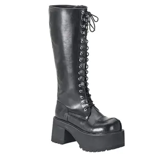 Demonia Men's Ranger-302 Black Vegan Leather Knee-high Boots
