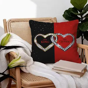 Red & Black Colorblock Diamond Double Heart Ring Printed Throw Pillow with Insert, Plush Rebound & Removable Cover, Dual Use for Sofa & Car, Romantic Decor Gift for Couples Bedroom