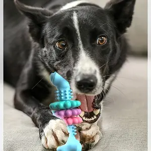 Indestructible Dog Chew Bone Toy for Aggressive Chewers, Durable Tpr Rubber, Geometric Pattern, Teeth Cleaning & Training, Small/medium Dogs