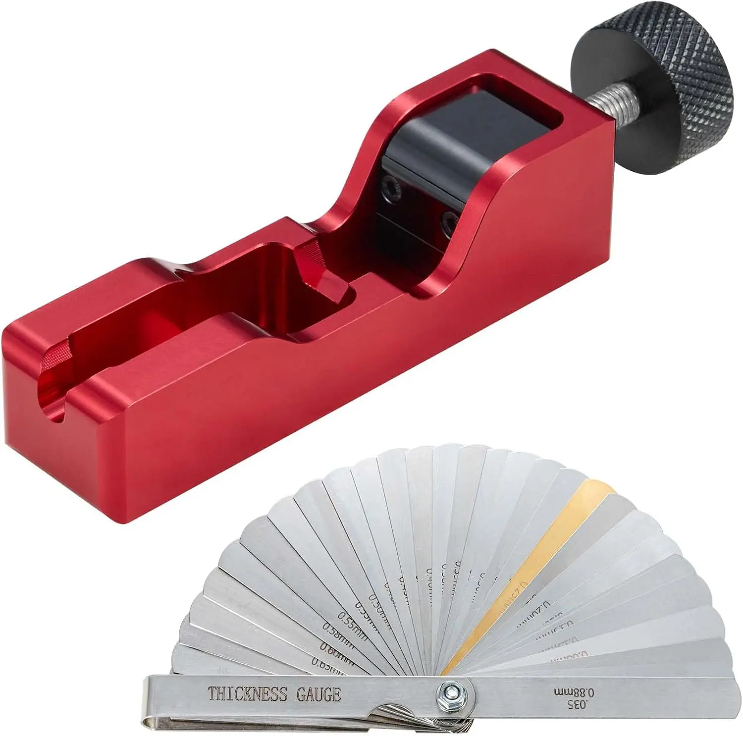 Universal Spark Plug Gap Tool Compatible with Most 10mm 12mm 14mm 16mm Spark Plugs Red - 1 Set with Feeler Gauge