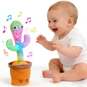 Dopamine Sensory Cactus Baby Toy - Soft Corduroy Classic Novelty Toy with Dancing, Singing, Flash Lights, Talking, Recording Repeat Features for 6-18 Months Toddlers, Cactus Baby Toys