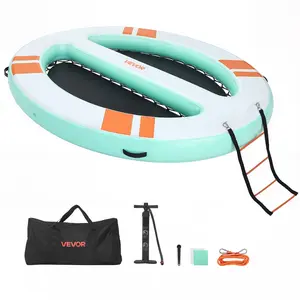 VEVOR Inflatable Floating Dock, 10x8 FT Round Inflatable Dock Platform, Non-Slip Water Air Mat with Portable Carrying Bag & Detachable Ladder, Floating Water Platform Island Raft for Pool Beach Ocean