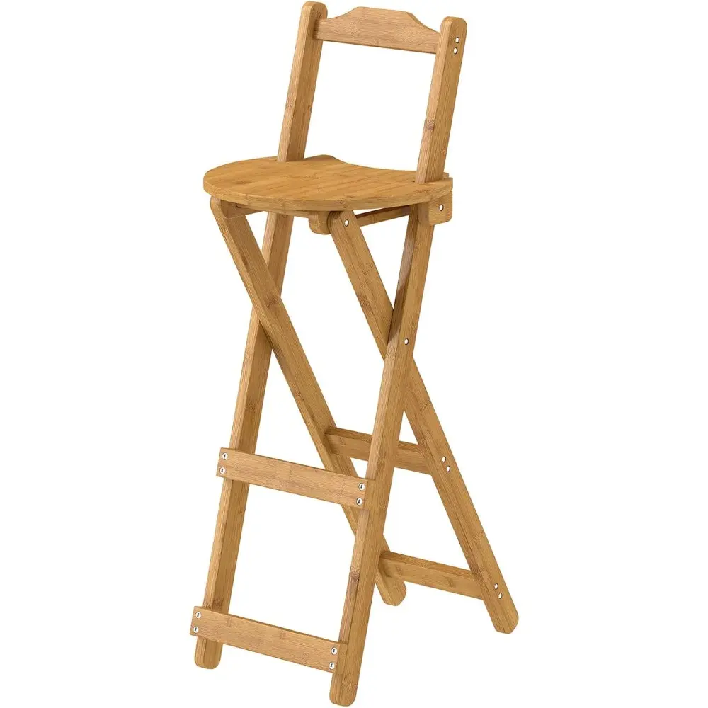 Folding Bar Stool with Backrest, Bamboo Bar Stools with Back Support, Portable Bar Chairs for Home Kitchen Island Breakfast, Assembled, Wood