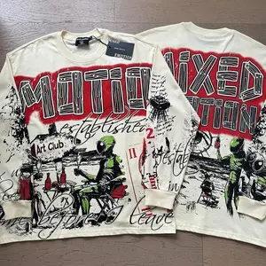 New Unisex Crewneck Long-Sleeve Graphic T-Shirt/Sweatshirt, American Retro Loose Fit, Graffiti Print, Autumn Fashion