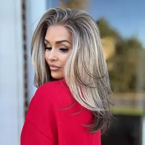 AISOM Tessa Layered Ash Platinum Blonde Free Part Synthetic Lace Front Wig with Scandinavian Hairline Women Wig 16 Inch Low Density 120% Daily Use