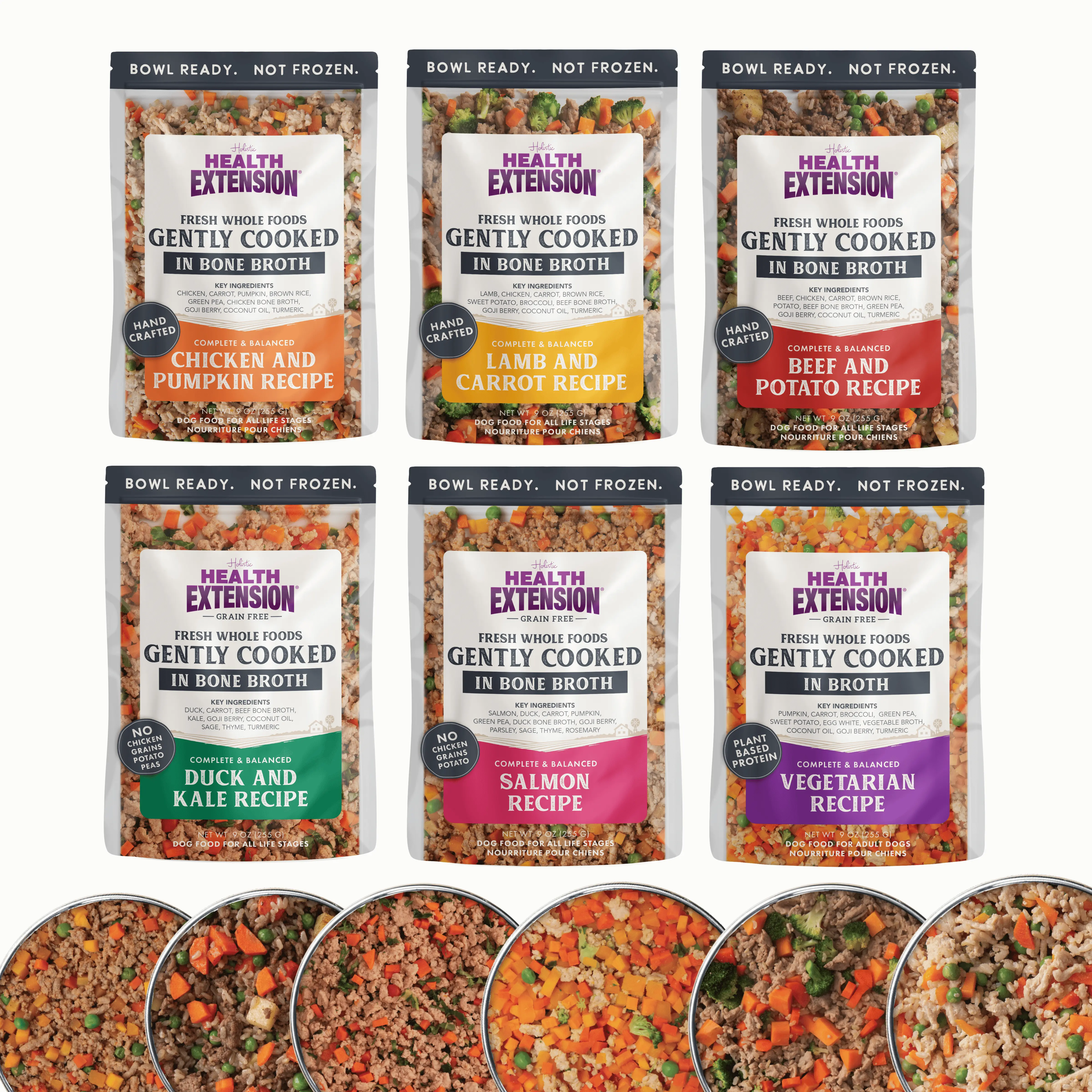 Gently Cooked 9oz Sampler Pack | 6 Shelf Stable Fresh Food Pouches For Dogs| Health Extension