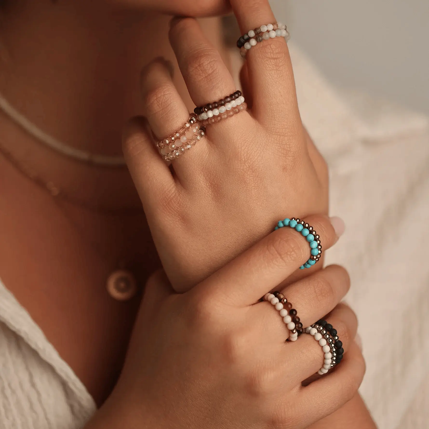 Minimalist Micro Earth Stone Stretch Rings, Dainty Stacking Finger Jewelry for Daily Wear, Dainty Ring, Stacking Ring