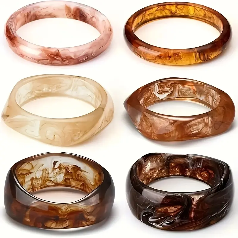 Women's 6pcs Chunky Acrylic Resin Bangle Set - Irregular Transparent Bangles Bracelets for Bracelet Stacking, Party & Daily Fashion Costume Jewelry Accessory
