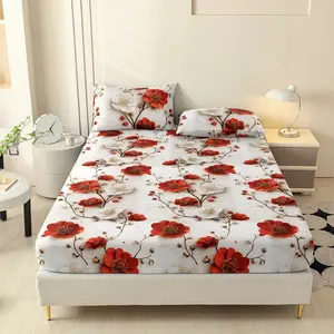 3pcs Camellia Bedding Set, Soft Breathable Sheet and Pillowcases, King Queen Size, All Seasons Use, Floral Sheets