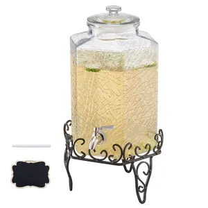 【FathersDayGift】 VEVOR Beverage Dispenser, 2.5 Gallon Drink Dispensers for Parties, Glass Juice Dispenser with Metal Stand, Stainless Steel Spigot, Iced Tea Lemonade Juice Water Dispensers for Parties