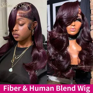 【Blend】34 Inch Dark Burgundy Color 9X6 13X4 Transparent Lace Frontal Wigs Human Hair Body Wave Pre Plucked With Baby Hair For Women