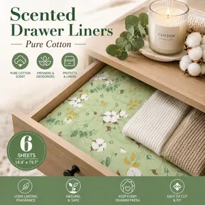 Cotton-Aroma Fragrant Drawer Liners (6-Pack) - Non-Adhesive, Moisture-Resistant Shelf Liners for Bedrooms, Dressers kit w natural fragrance