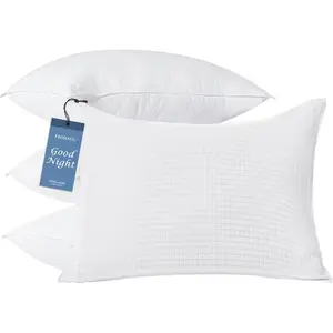 Pillows King Size Set of 4, Grid Hotel Bed Pillows for Sleeping,Medium-Firm Microfiber Pillows for Side, Back and Stomach Sleepers