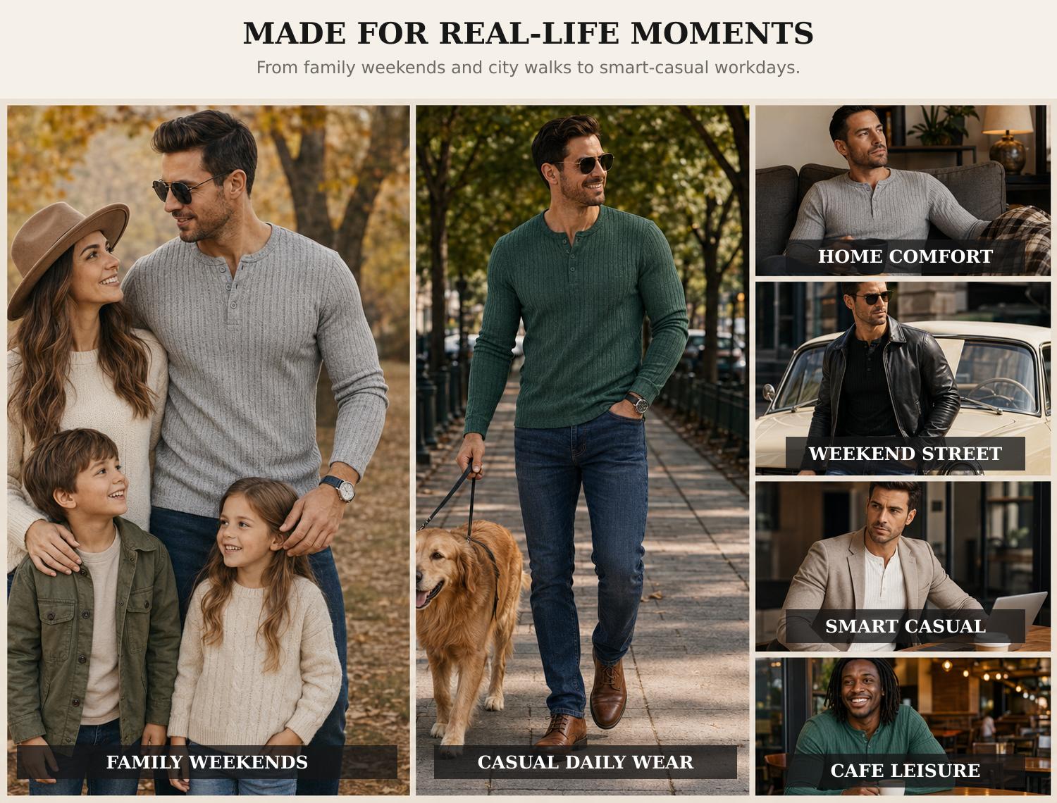 Men’s Ribbed Henley Long Sleeve Shirt Slim Fit Stretch Casual Knit Pullover for Men Soft Breathable Fashion Tee
