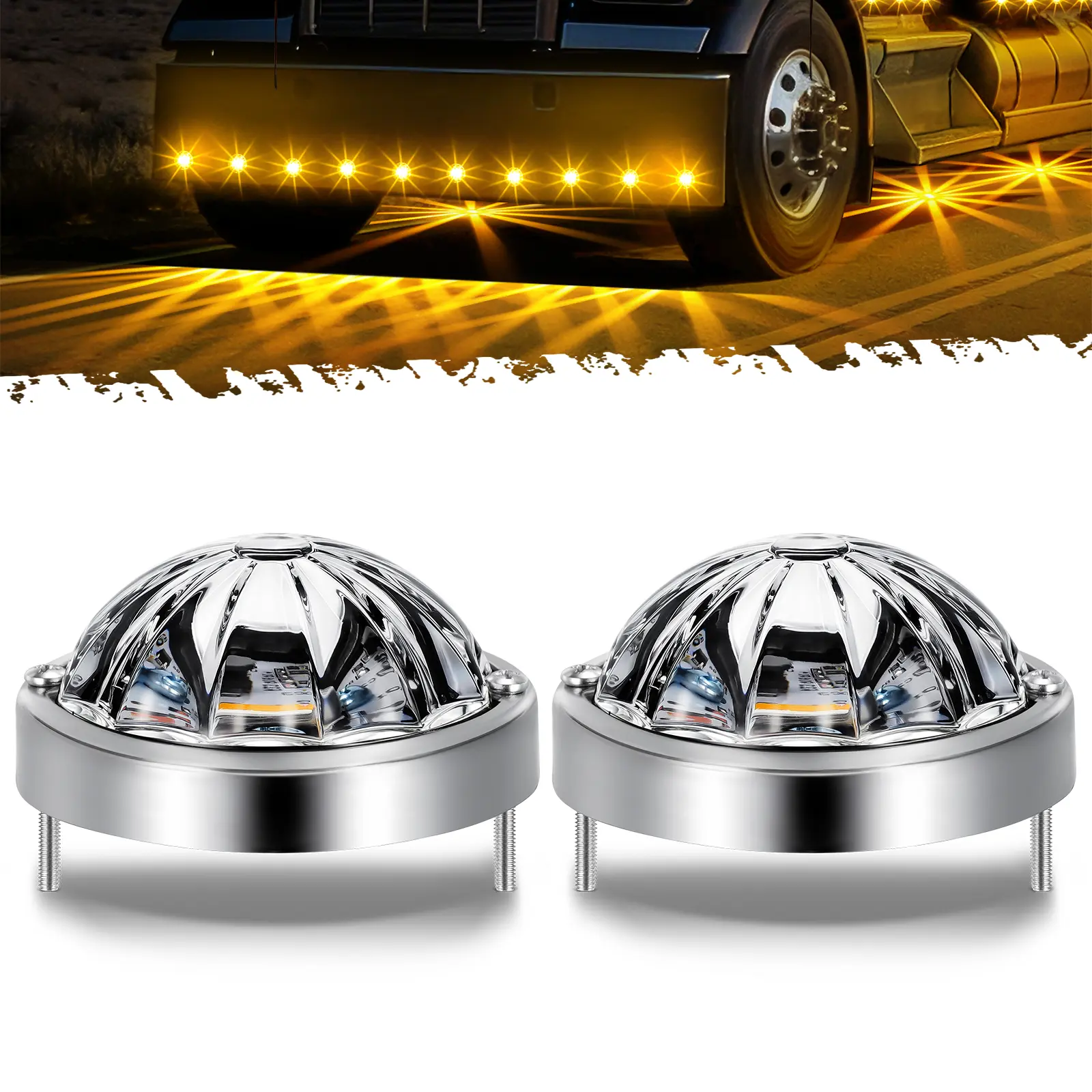 Partsam 2Pcs 2.5 inch Glass Lens Low Profile Watermelon Lights Amber LED Turn Signal Marker Light for 12V Vehicles Semi Trucks, Trucks, Pickup, Off-road