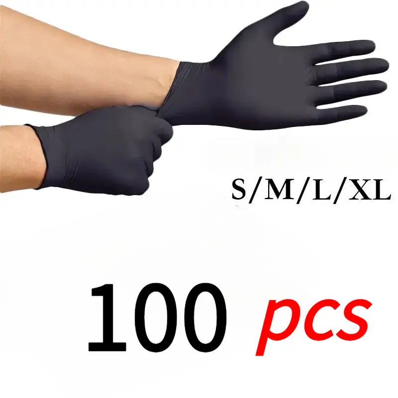 100 PCS Thick Black Nitrile-Vinyl Household Cleaning Gloves, Durable Waterproof Non-Medical 1-Size-Fits-All Gloves for Toilet, Kitchen Cleanup
