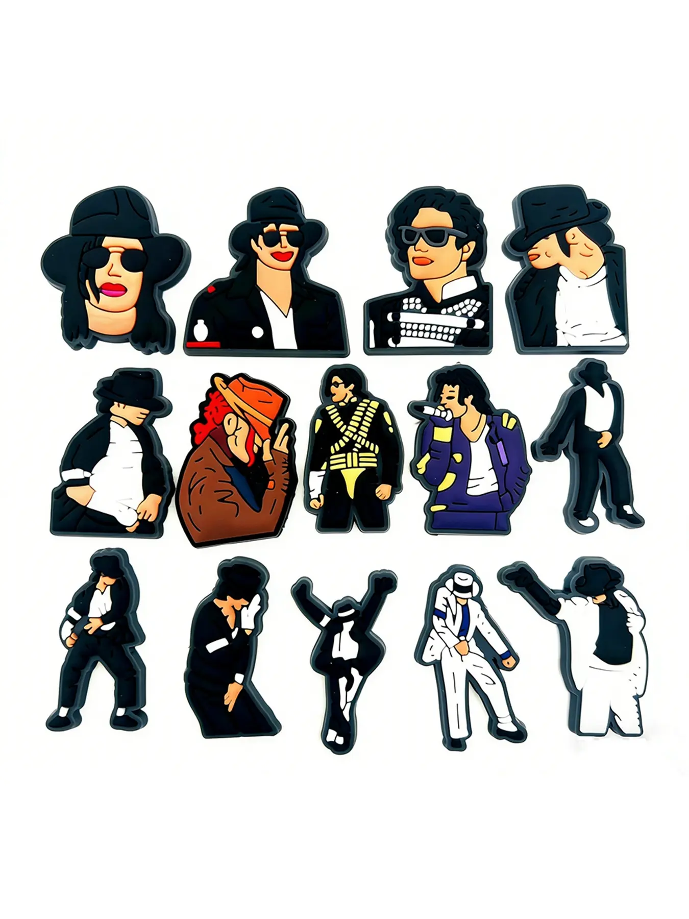 14pcs Classic Michael Jackson Cartoon PVC Decorative Shoe Accessories, DIY Waterproof Detachable Sandal Strap, Kids Christmas Gift, Party Style, Decor, Shoe Decoration, Footwear, Shoe Charms