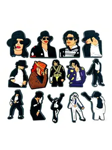 14pcs Classic Michael Jackson Cartoon PVC Decorative Shoe Accessories, DIY Waterproof Detachable Sandal Strap, Kids Christmas Gift, Party Style, Decor, Shoe Decoration, Footwear, Shoe Charms