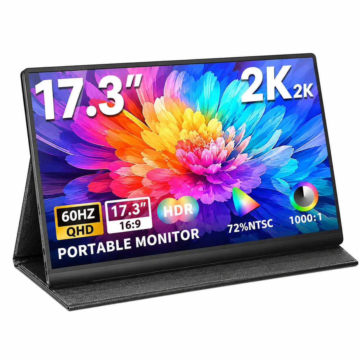 Portable Gaming Monitor, 17.3/15.6/18.5-in 2K QHD 103% sRGB IPS Display with Kickstand, HDMI & USB-C, External Monitor for PC, Mac, Phone, PS5, Xbox, Monitors