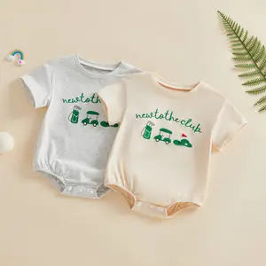 Newborn Baby Boys Summer Romper Short Sleeve Crew Neck Golf Embroidery Bodysuit Playsuit 0-12 Months
