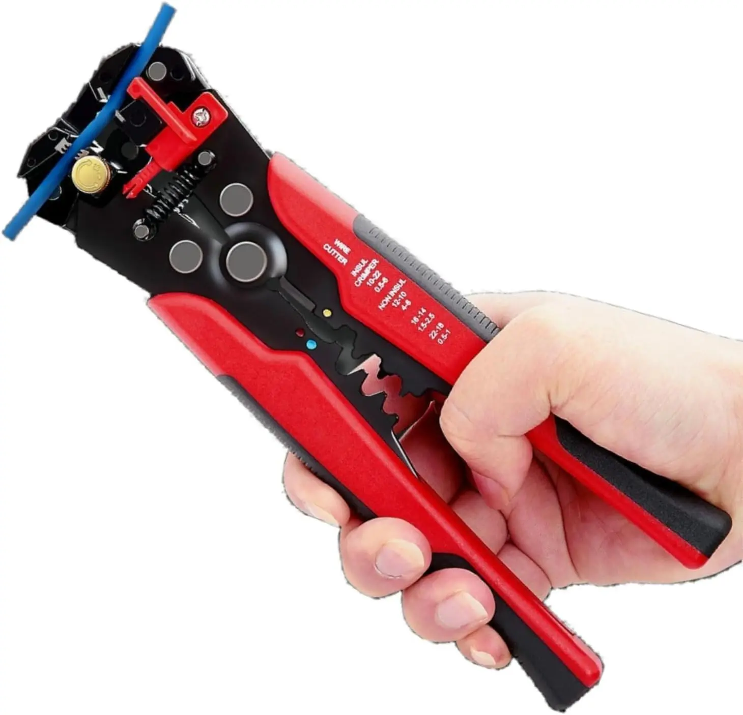 5 in 1 Self-Adjusting Wire Stripper Cutter,Multi-Functional Wire Crimping Tool Wire Pliers for Wire Stripping,Crimping,Cutting,10-24 AWG,0.2-6.0mm²,(Red), 0.2-6Mm2 Cables, 10-24Awg Cables