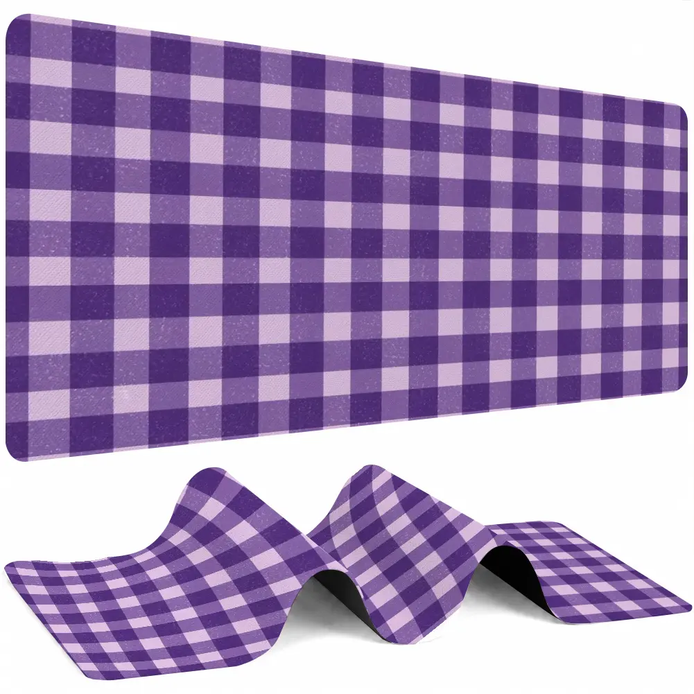 Retro Purple-White Checkered Desk Mat, Abstract Geometric Office Mouse Pad for Kitchen Counter Protection