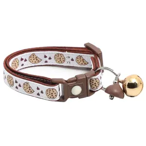 Chocolate Chip Cookies on White Breakaway Safety Handmade Cat Collar by Pugs2Persians with Matching Jingle Bell & Charm