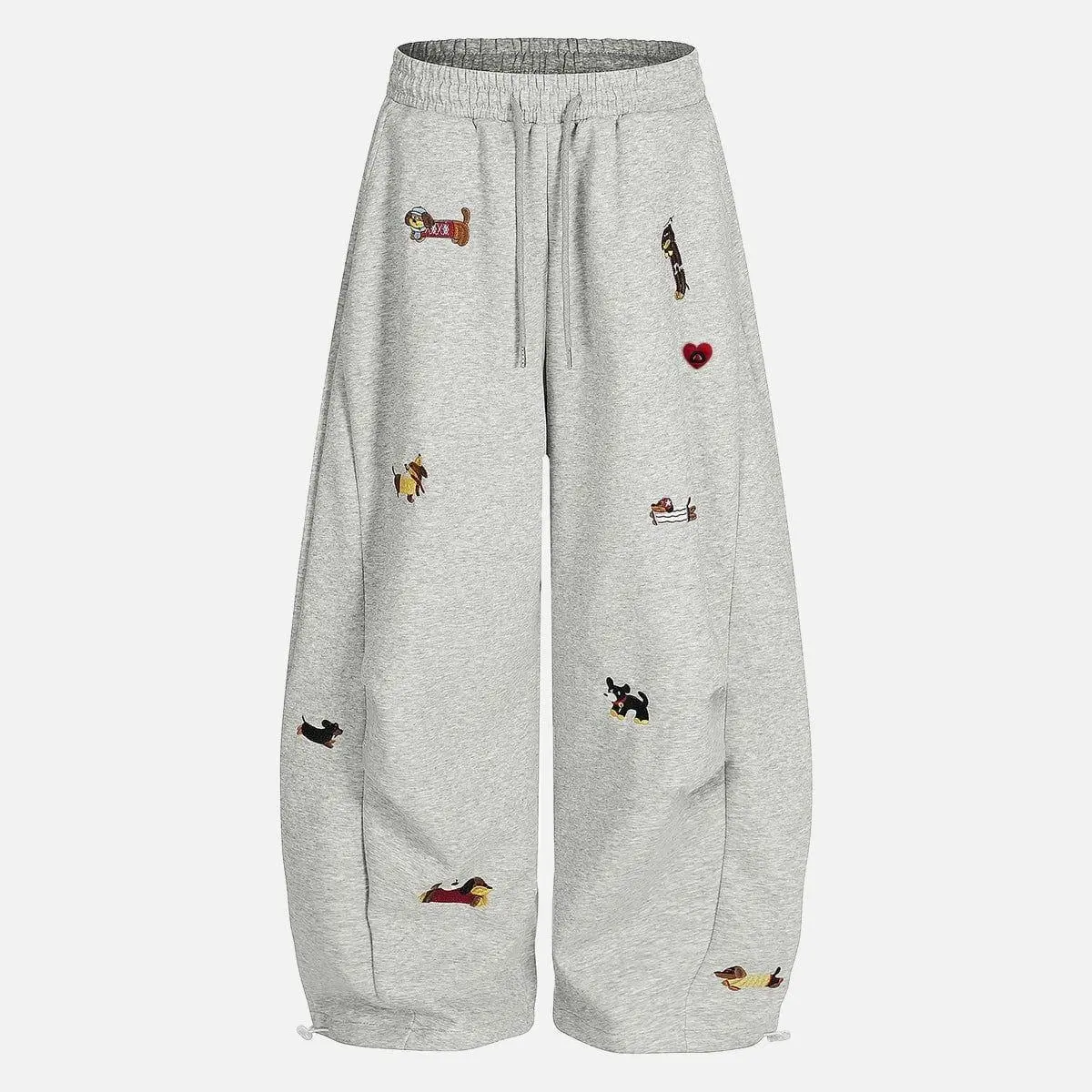 Aelfric Eden Embroidery Puppy High Waist Baggy Wide-Leg Sweatpants with Pockets Drawstring Elastic Waist Casual Streetwear Vintage Streetwear Joggers