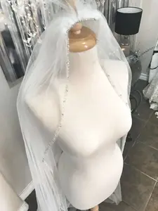 Bridal Chapel Veil with a Face-Framing Crystal Beaded Edge, Trailing Tulle Design with Comb, Made-to-Order, Trailing Veil, Crystal Mix Beading