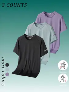 Women's Outdoor Quick-Dry Short Sleeve Running Sports Breathable Lightweight Training Top Shirt, 3 Piece Set, Casual Summer Wear