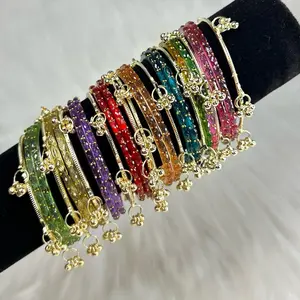 Desi Elegant Multi Gold Viral Kashmiri Ghungroo Bangles Set Vibrant Colors Dangling Charms Festive Wear Jewelry