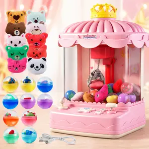 Mini Claw Machine Toy for Kids, Princess Arcade Candy Grabber Toy with Plush Toys, Surprise Eggs, Lights & Music, Pink Crane Game Toy for Girls Boys Birthday Gift